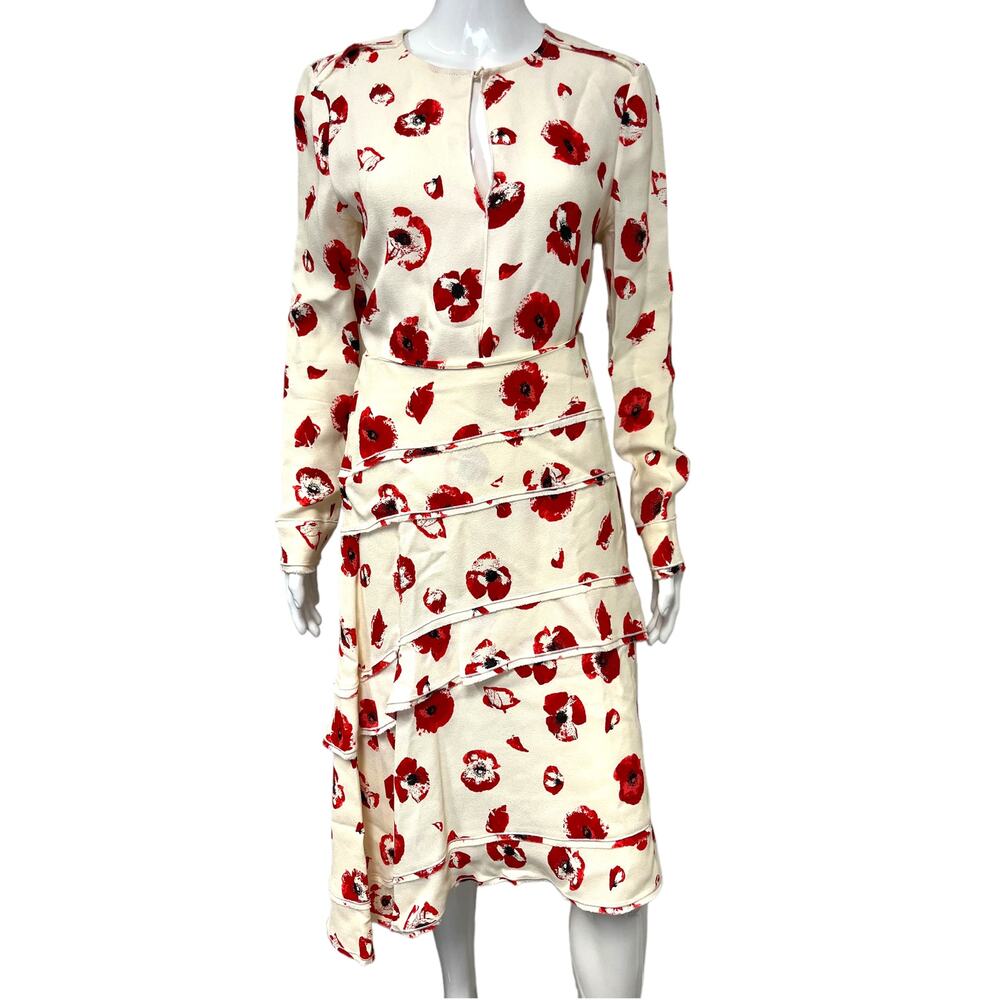 PROENZA SCHOULER Ivory Red Floral Print Top Layered Midi A-line Skirt Set Size 2